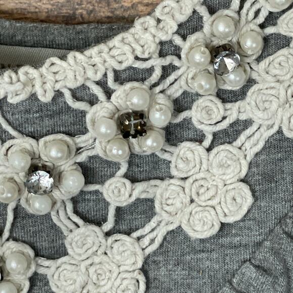 Boston Proper Tank Top Embroidered Crochet Rhinestones Gray Size XS Small - Picture 4 of 8